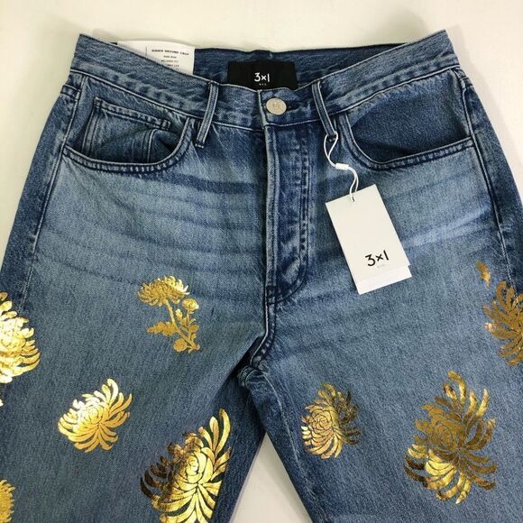 -3x1 NYC Higher Ground Crop Eva Gold Foil Jeans NWT - Picture 3 of 6